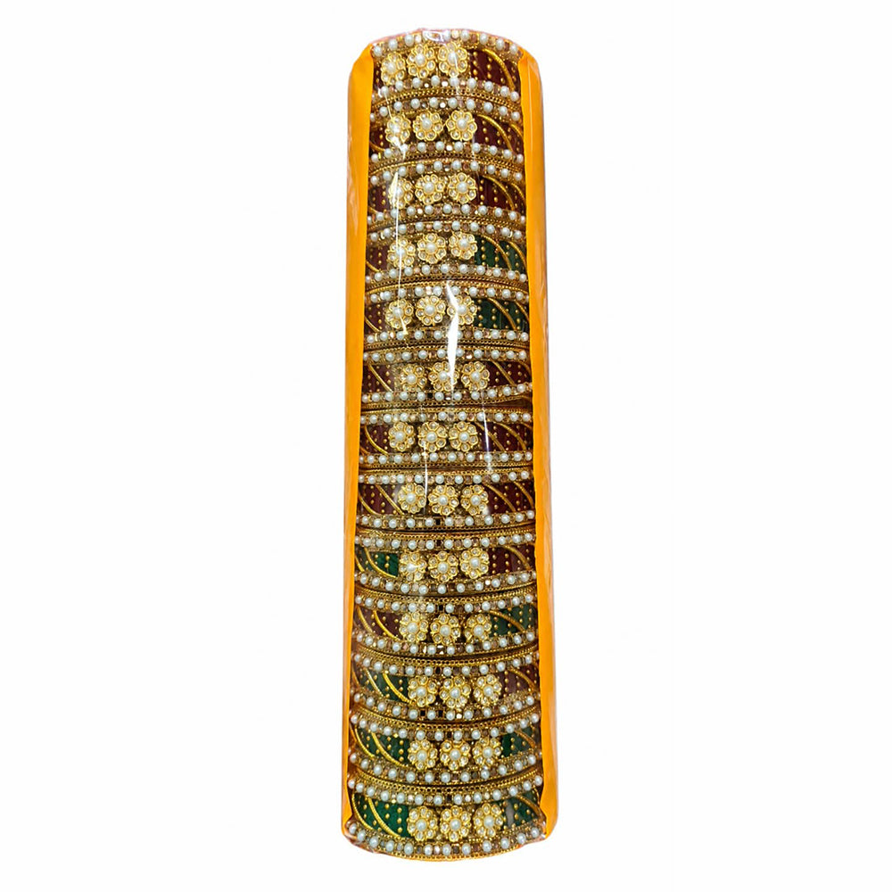 Pooja Bangles Premium Pota Stone And Pearl Bangles Set