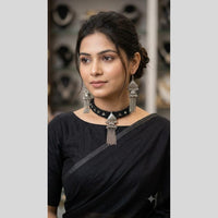 Pooja Bangles Oxidised Plated Fusion Mirror Choker Necklace Set