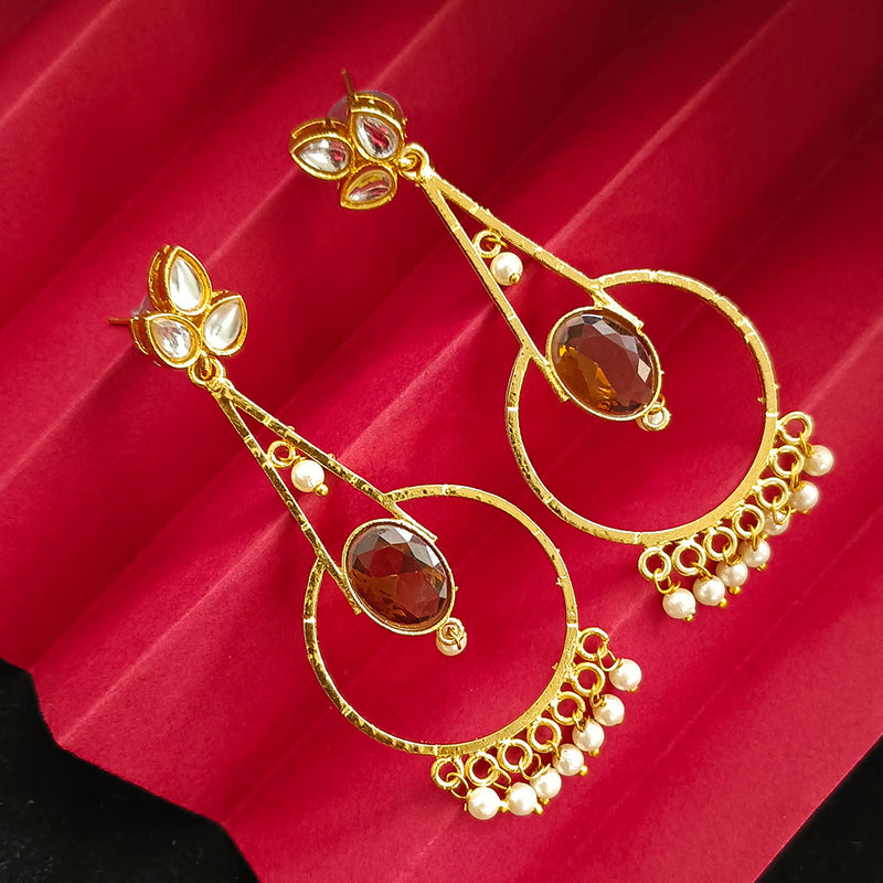 Bhavi Jewels Gold Plated Kundan Stone And Pearls Dangler Earrings