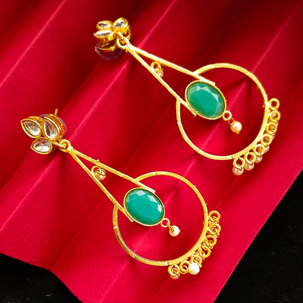 Bhavi Jewels Gold Plated Kundan Stone And Pearls Dangler Earrings