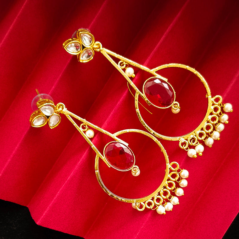 Bhavi Jewels Gold Plated Kundan Stone And Pearls Dangler Earrings