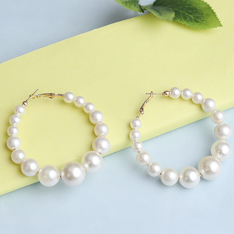 Dream Fashion Gold Plated Pearl Hoop Earrings