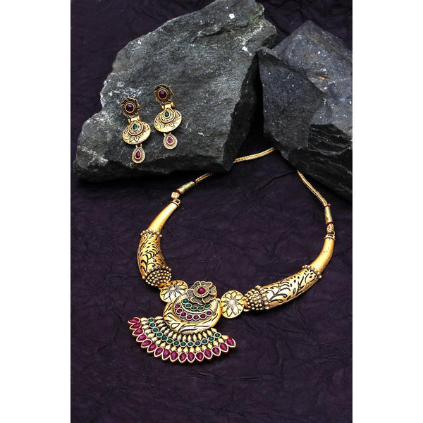 Darshana Jewels Gold Plated Pota Stone  Necklace Set