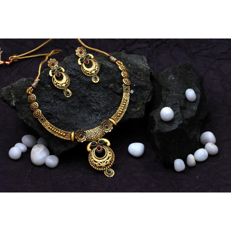 Darshana Jewels Gold Plated Pota Stone  Necklace Set