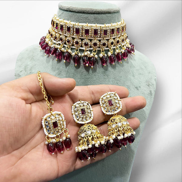Hira Collection Gold Plated Kundan And Pearl Choker Necklace Set