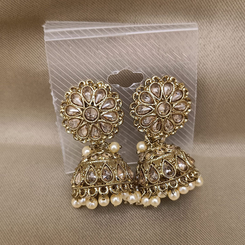 Hira Collection Gold Plated Crystal Stone Jhumki Earrings