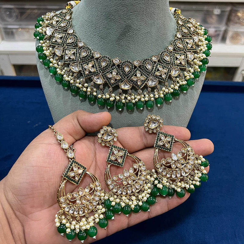 Hira Collection Gold Plated Kundan Stone And Pearls Necklace Set