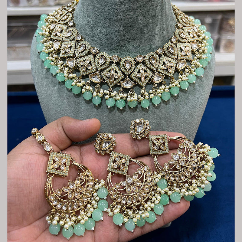 Hira Collection Gold Plated Kundan Stone And Pearls Necklace Set