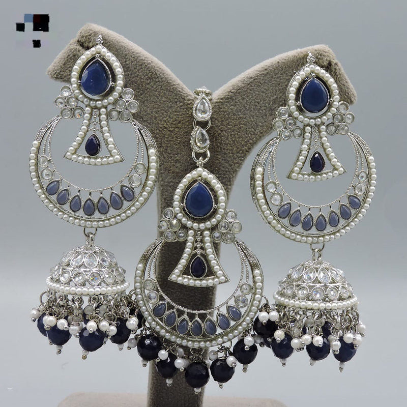 Hira Collection Silver Plated Crystal Stone And Pearls Earring With Maangtikka