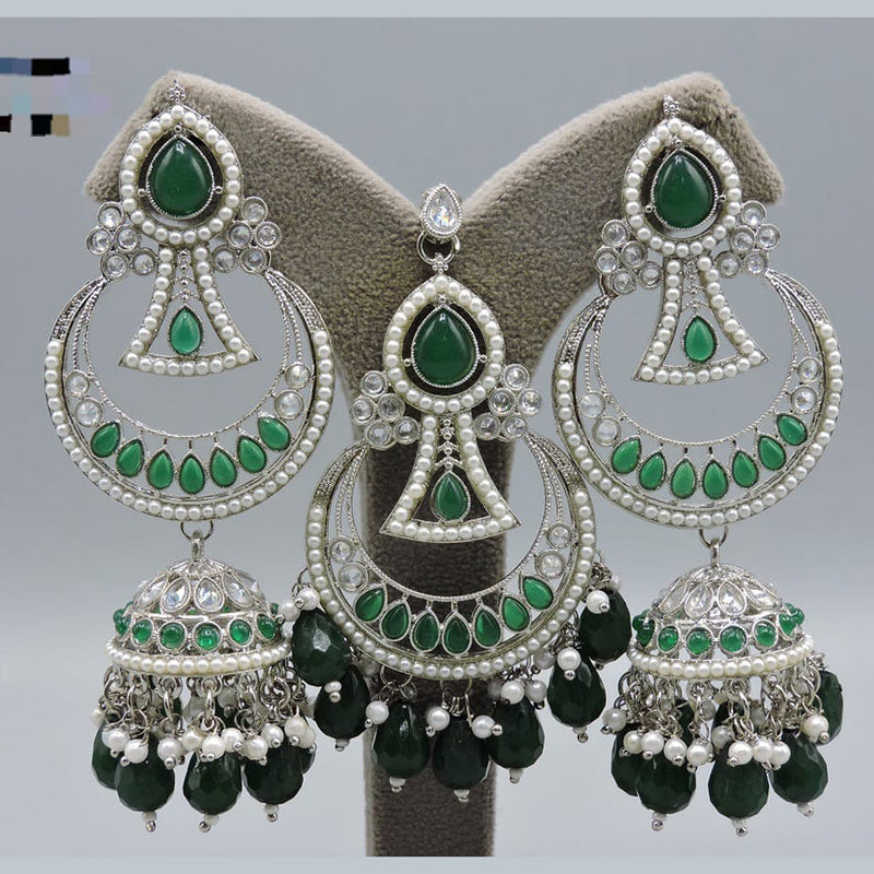 Hira Collection Silver Plated Crystal Stone And Pearls Earring With Maangtikka