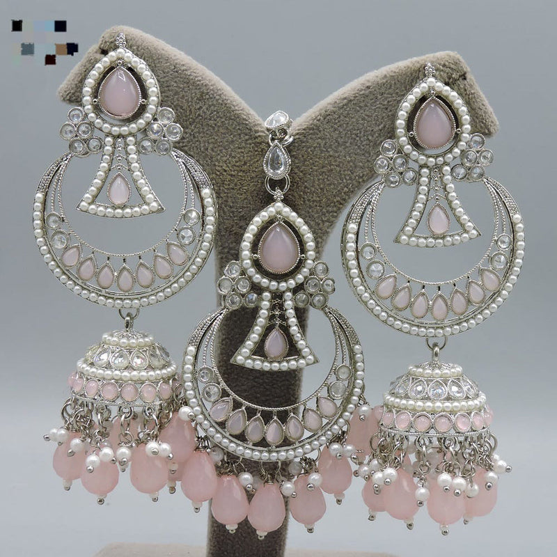 Hira Collection Silver Plated Crystal Stone And Pearls Earring With Maangtikka