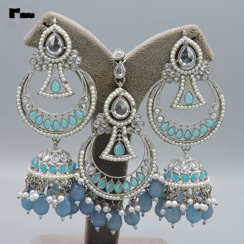 Hira Collection Silver Plated Crystal Stone And Pearls Earring With Maangtikka