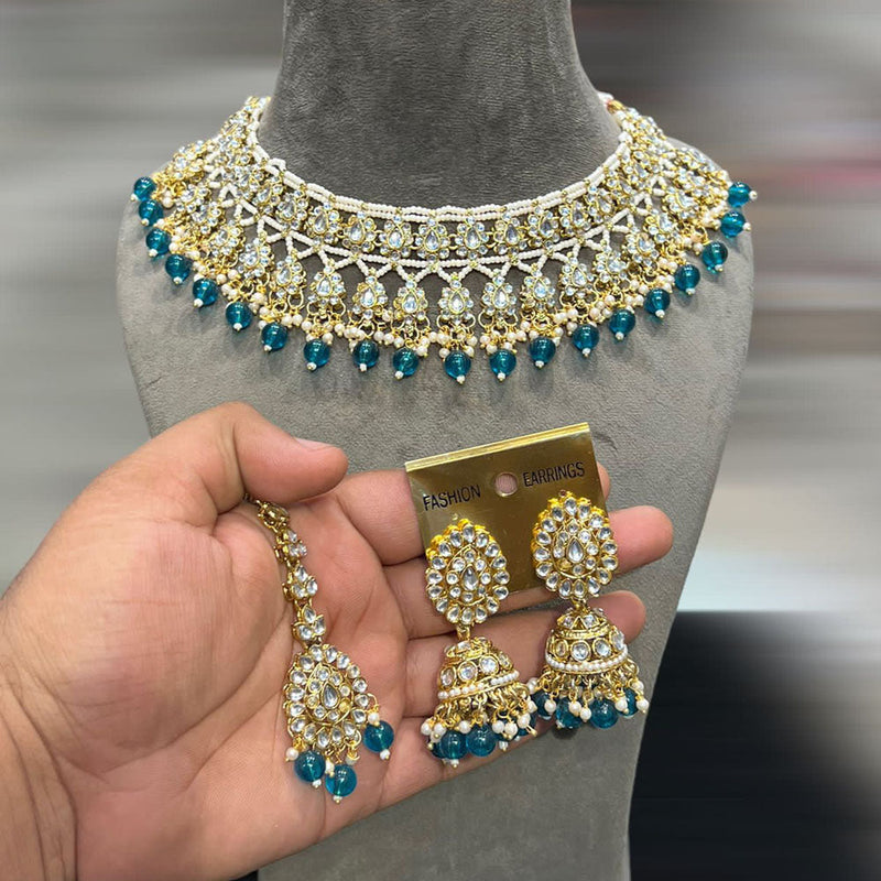 Hira Collection Gold Plated Kundan Stone And Pearls Necklace Set