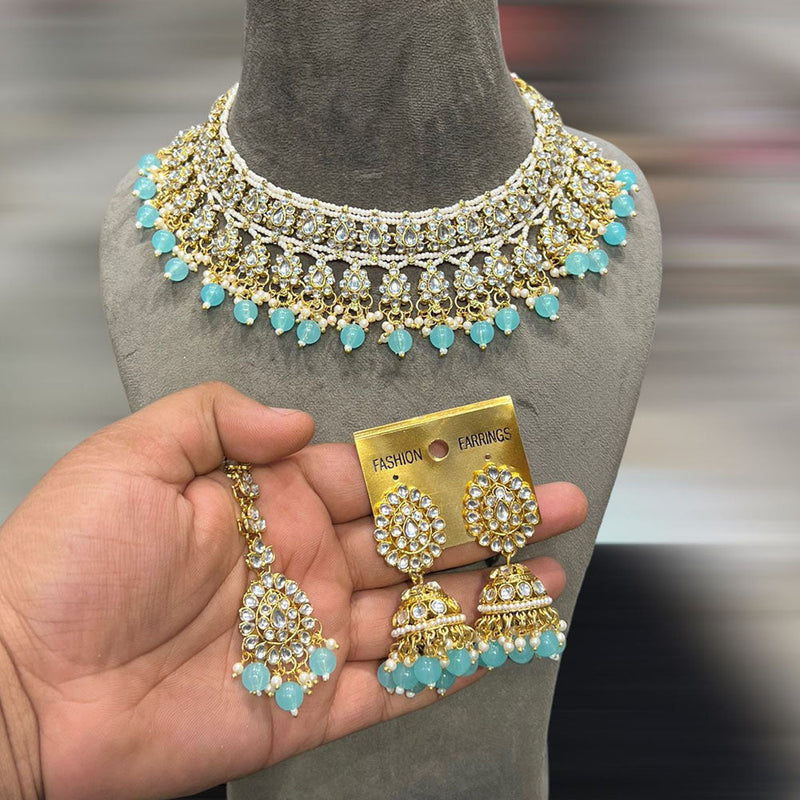 Hira Collection Gold Plated Kundan Stone And Pearls Necklace Set