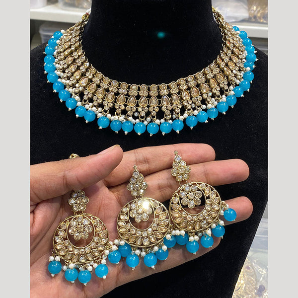 Hira Collections Gold Plated Reverse AD And Beads Necklace Set