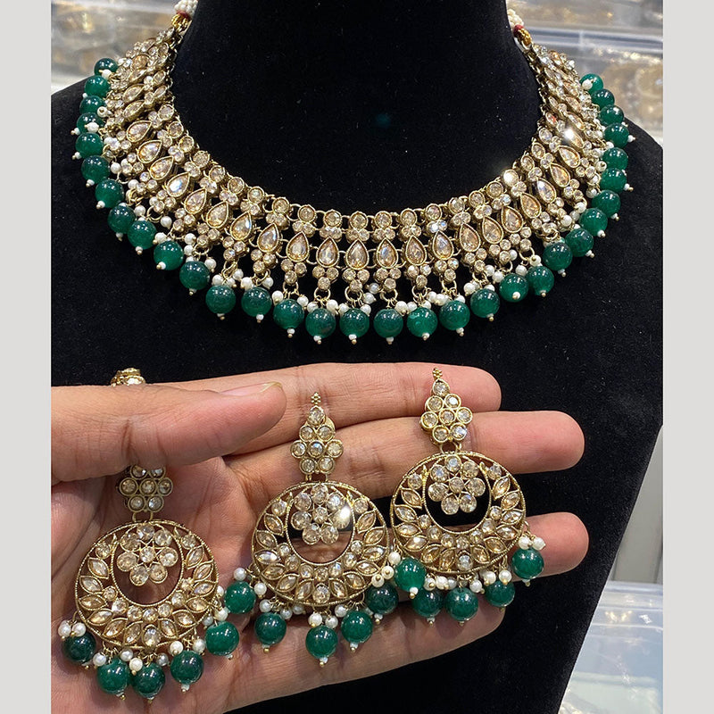 Hira Collections Gold Plated Reverse AD And Beads Necklace Set