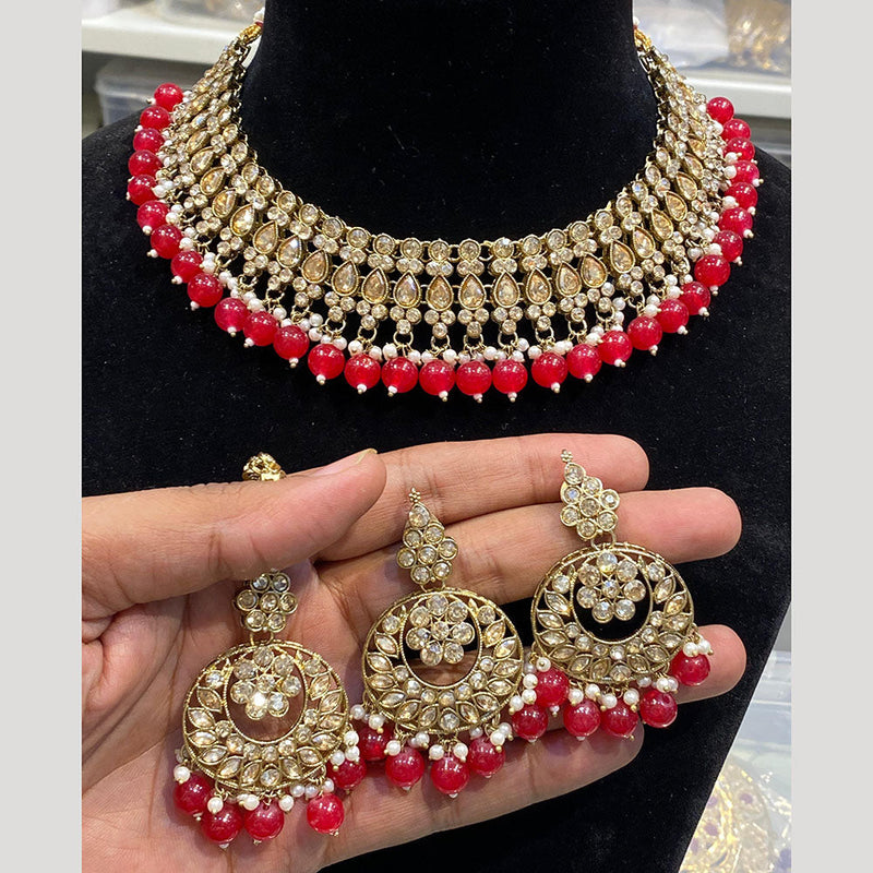 Hira Collections Gold Plated Reverse AD And Beads Necklace Set