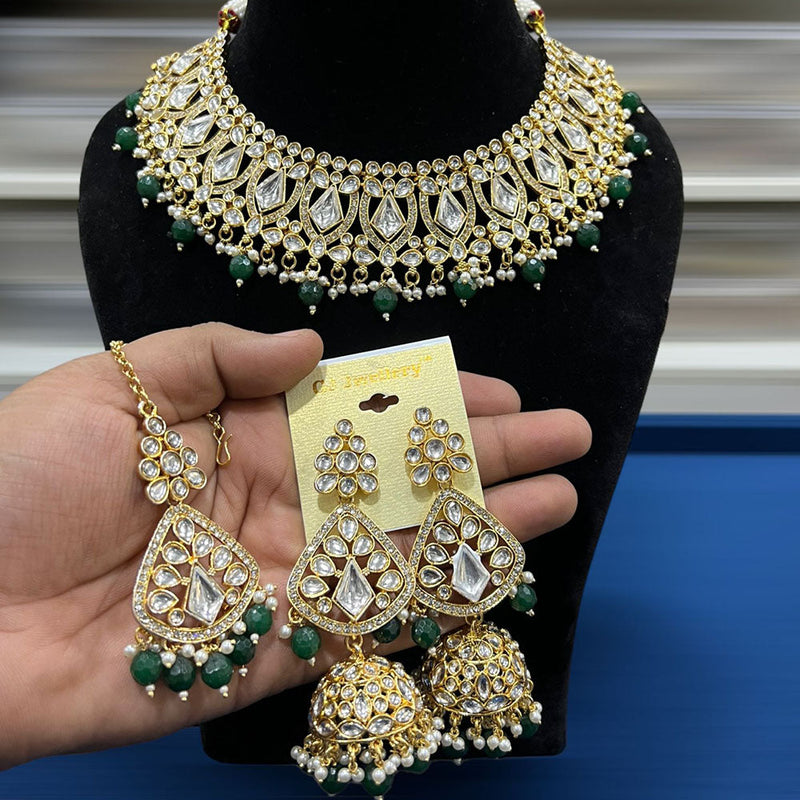 Hira Collections Gold Plated Kundan Stone And Beads Necklace Set