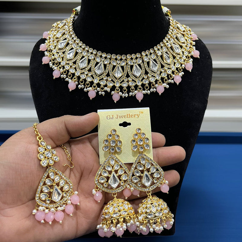 Hira Collections Gold Plated Kundan Stone And Beads Necklace Set