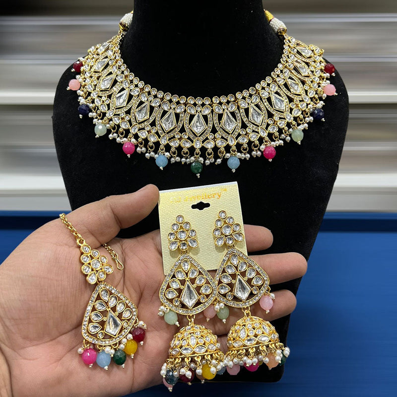 Hira Collections Gold Plated Kundan Stone And Beads Necklace Set