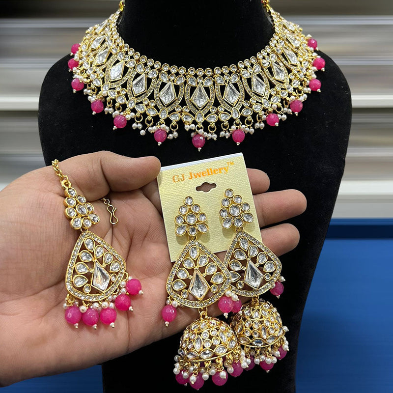 Hira Collections Gold Plated Kundan Stone And Beads Necklace Set