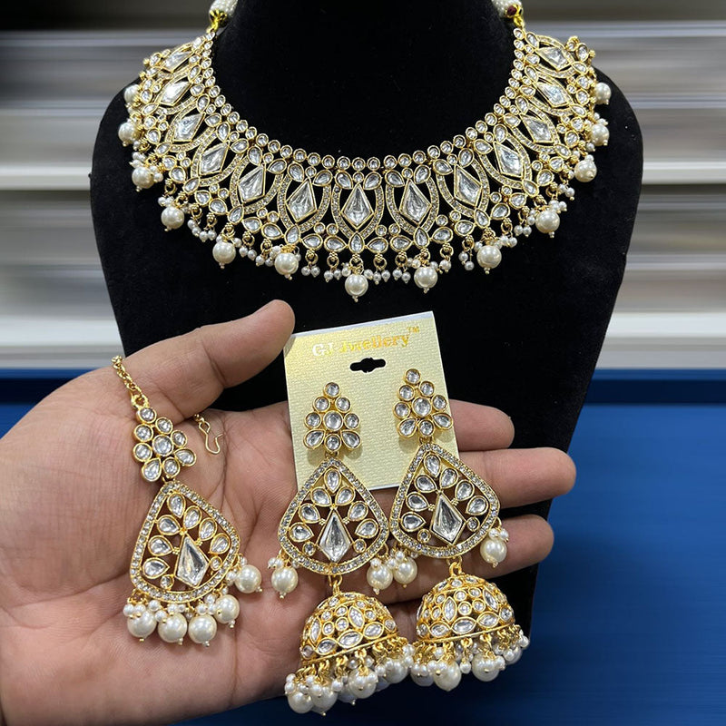 Hira Collections Gold Plated Kundan Stone And Beads Necklace Set