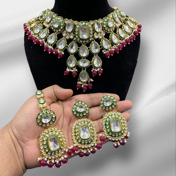 Hira Collections Gold Plated Kundan Stone And Beads Necklace Set