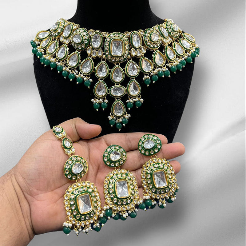 Hira Collections Gold Plated Kundan Stone And Beads Necklace Set