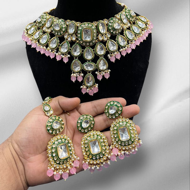 Hira Collections Gold Plated Kundan Stone And Beads Necklace Set