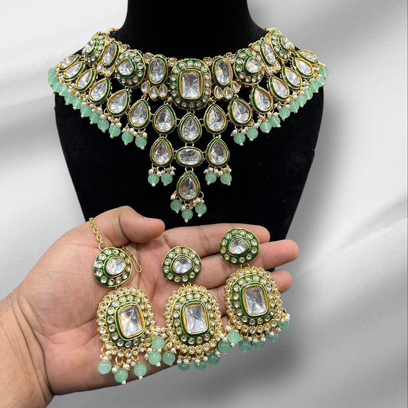 Hira Collections Gold Plated Kundan Stone And Beads Necklace Set