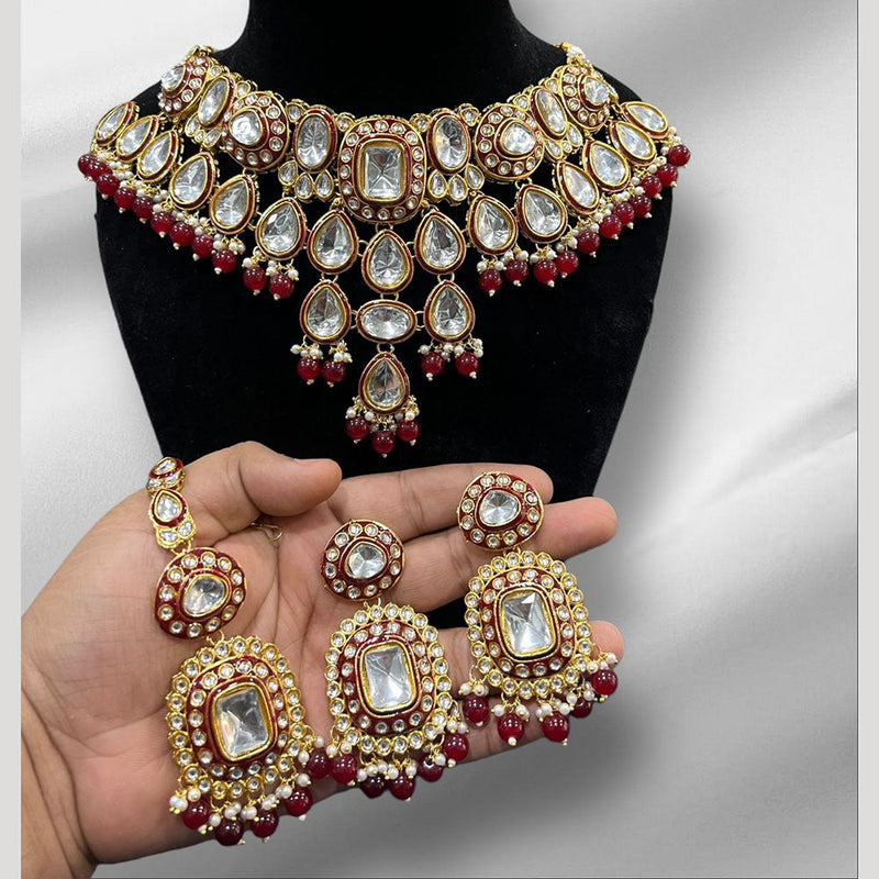 Hira Collections Gold Plated Kundan Stone And Beads Necklace Set