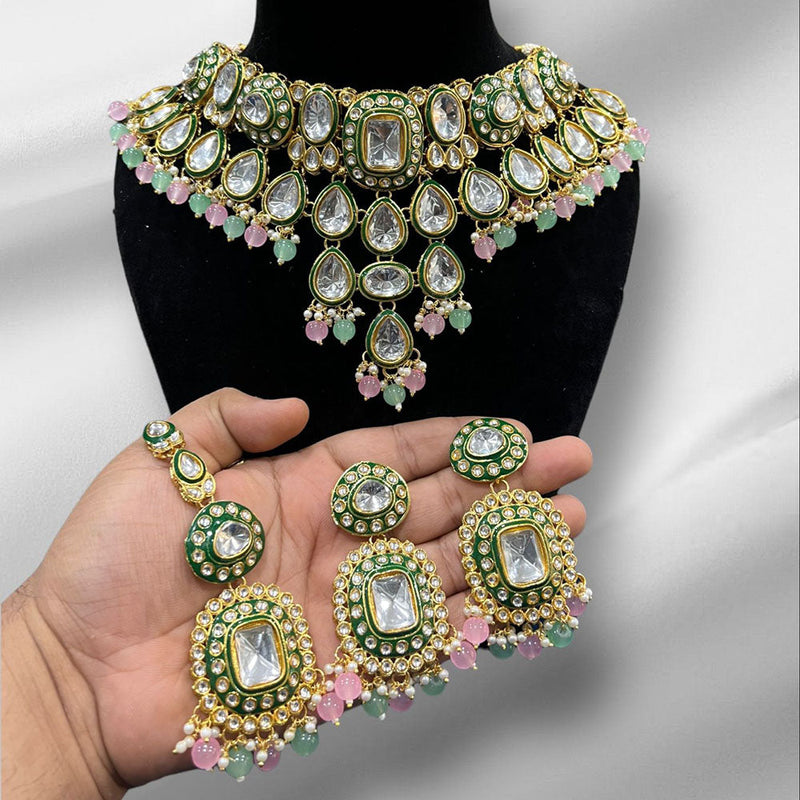 Hira Collections Gold Plated Kundan Stone And Beads Necklace Set