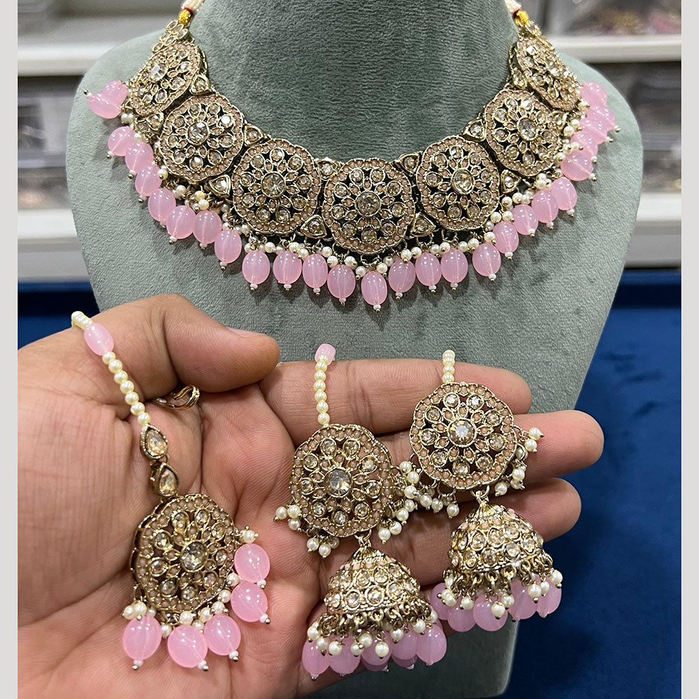 Hira Collections Gold Plated Austrian Stone And Beads Necklace Set