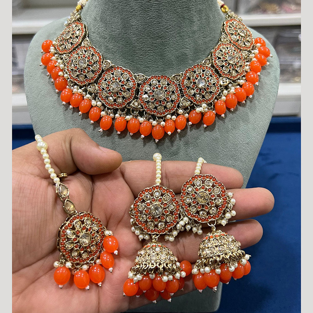 Hira Collections Gold Plated Austrian Stone And Beads Necklace Set