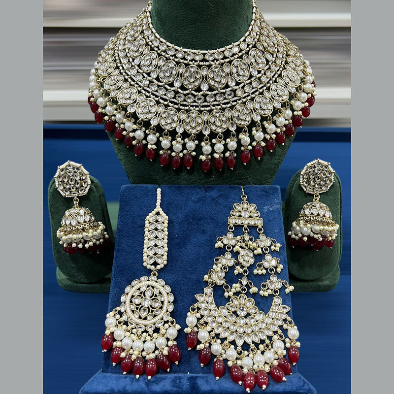 Hira Collections Gold Plated Kundan Stone And Beads Necklace Set