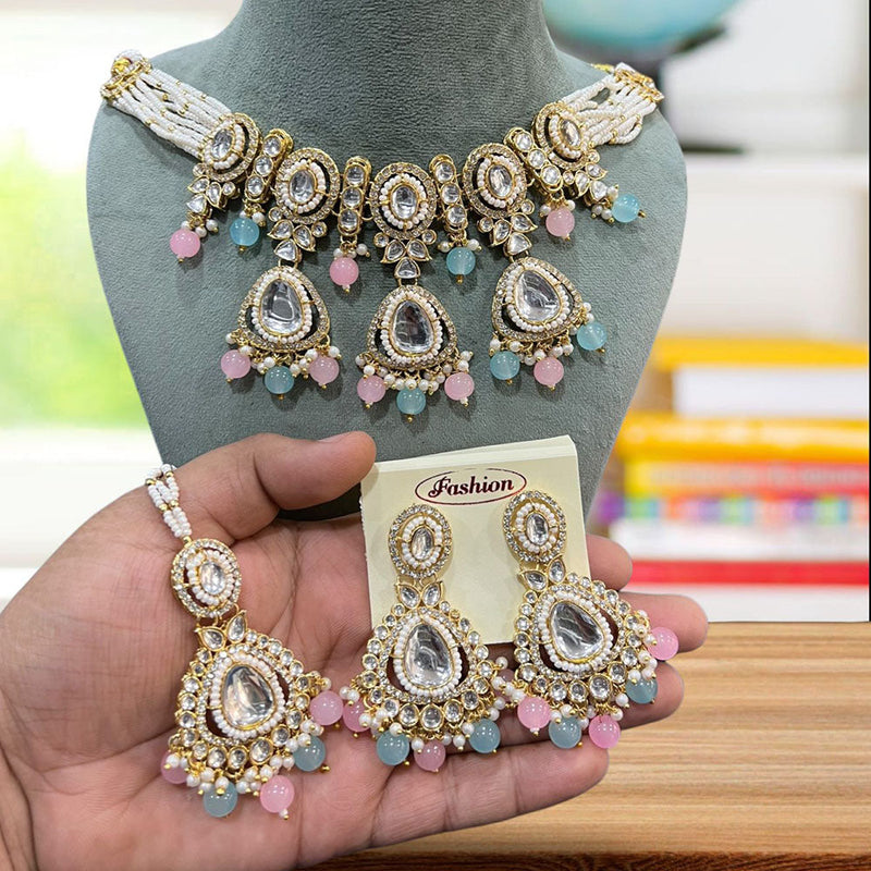 Hira Collections Gold Plated Kundan And Pearl Choker Necklace Set