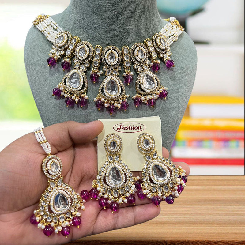 Hira Collections Gold Plated Kundan And Pearl Choker Necklace Set