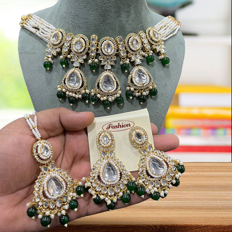 Hira Collections Gold Plated Kundan And Pearl Choker Necklace Set