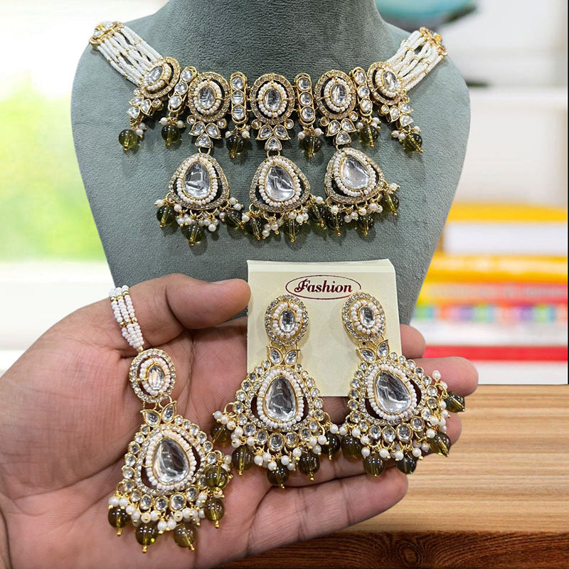 Hira Collections Gold Plated Kundan And Pearl Choker Necklace Set