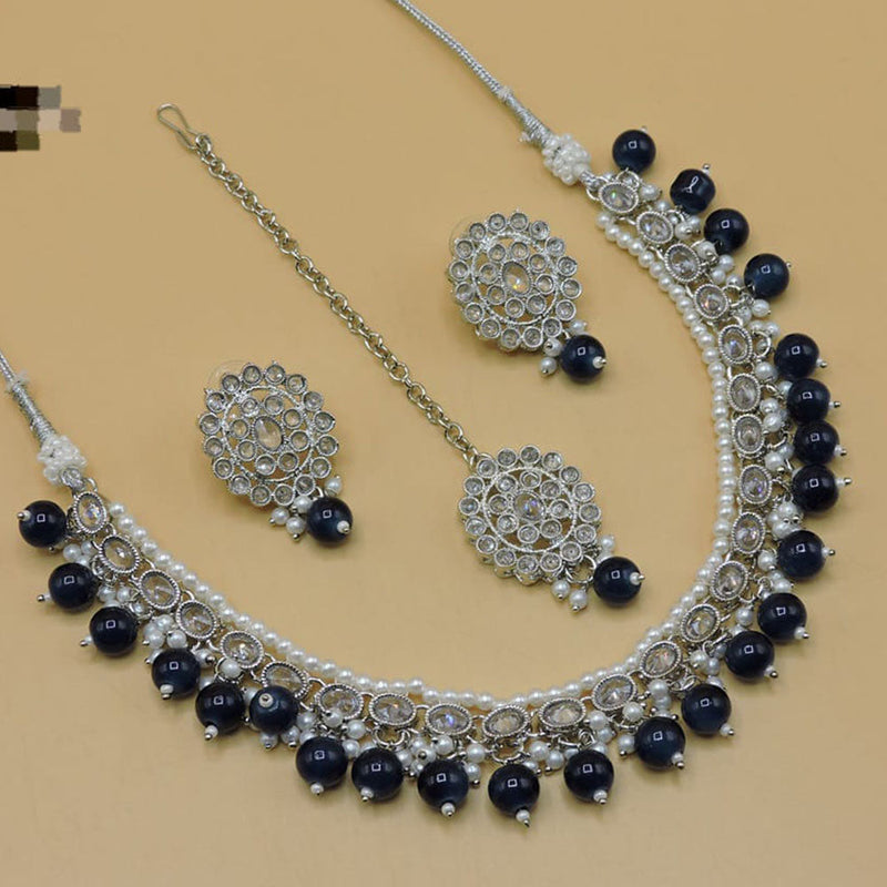 Hira Collections Silver Plated Crystal Stone Necklace Set