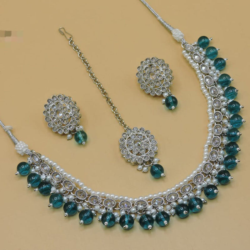 Hira Collections Silver Plated Crystal Stone Necklace Set