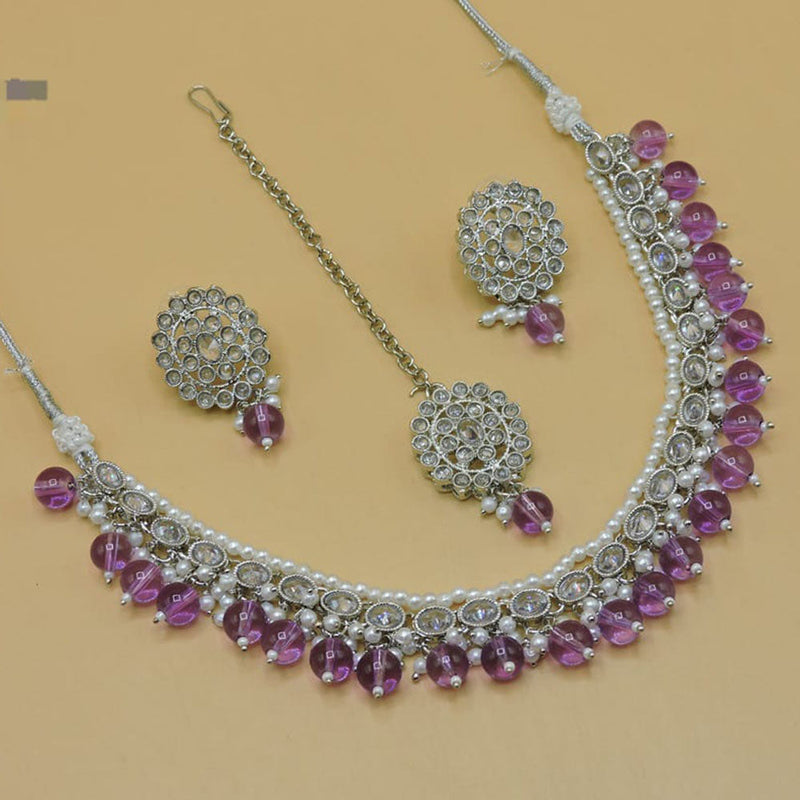 Hira Collections Silver Plated Crystal Stone Necklace Set