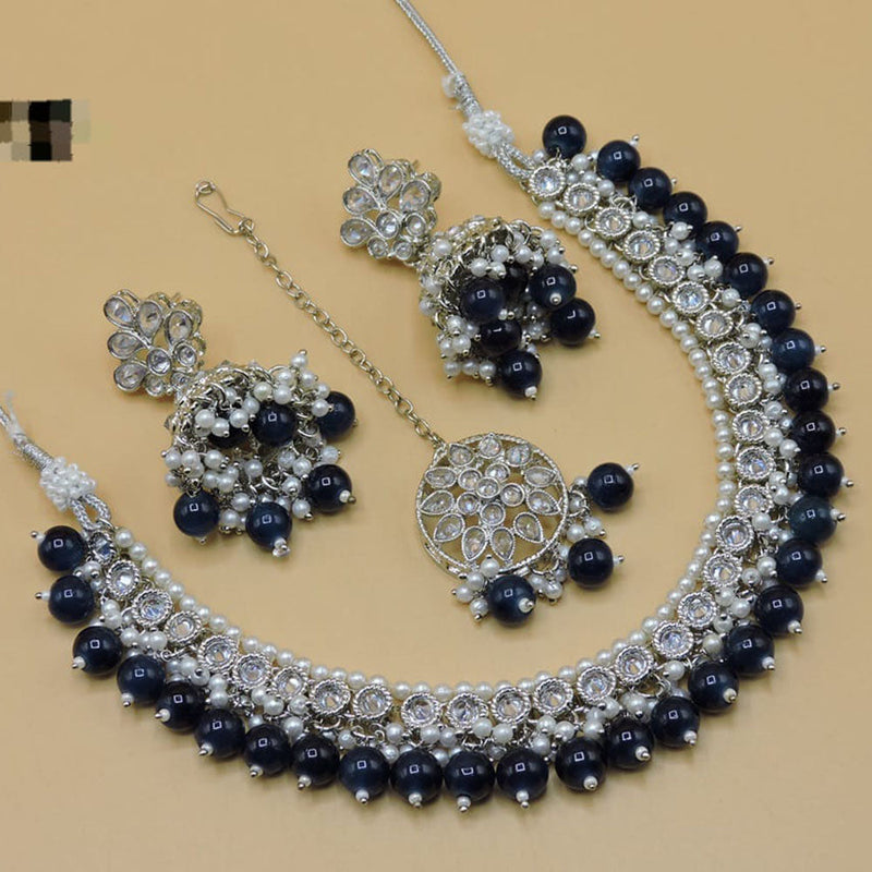 Hira Collections Silver Plated Crystal Stone Necklace Set