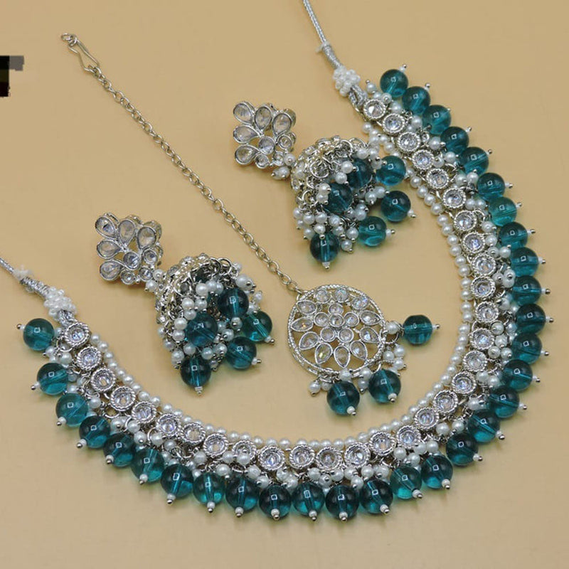 Hira Collections Silver Plated Crystal Stone Necklace Set