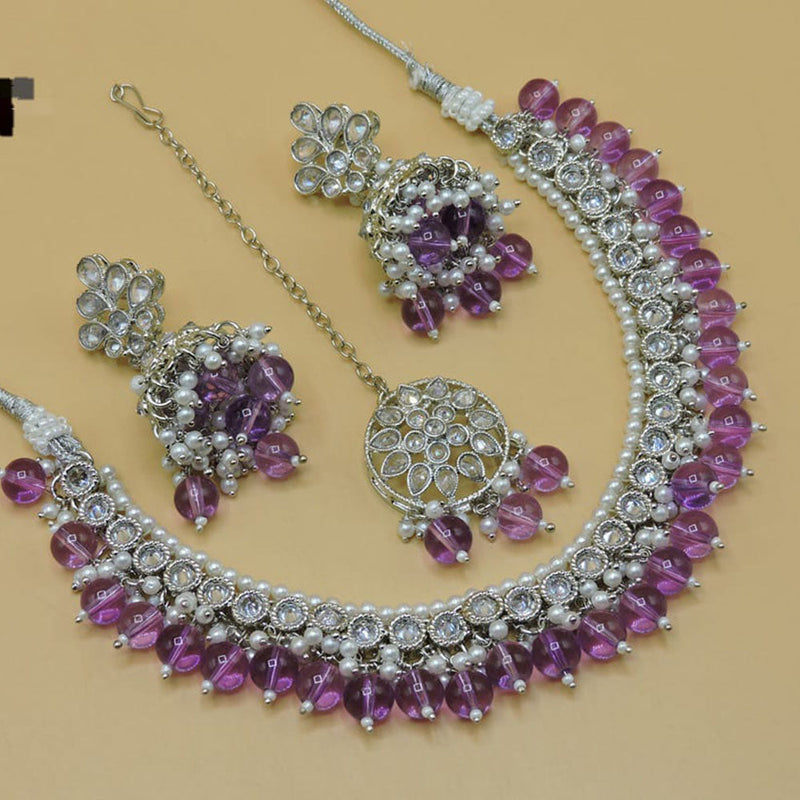 Hira Collections Silver Plated Crystal Stone Necklace Set