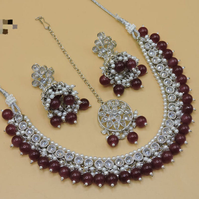 Hira Collections Silver Plated Crystal Stone Necklace Set