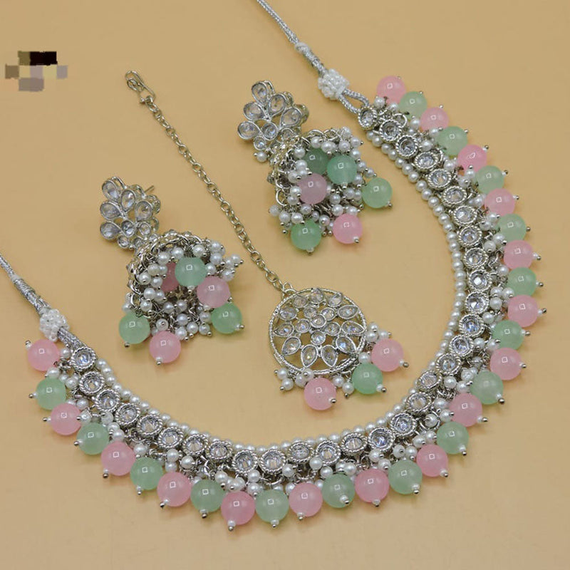 Hira Collections Silver Plated Crystal Stone Necklace Set