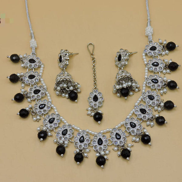 Hira Collections Silver Plated Crystal Stone Necklace Set