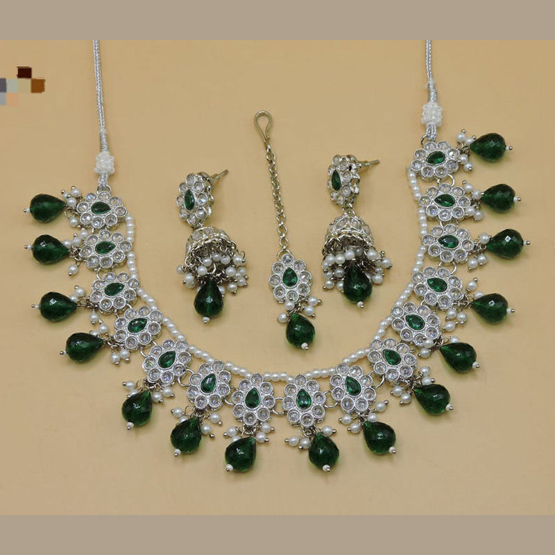 Hira Collections Silver Plated Crystal Stone Necklace Set