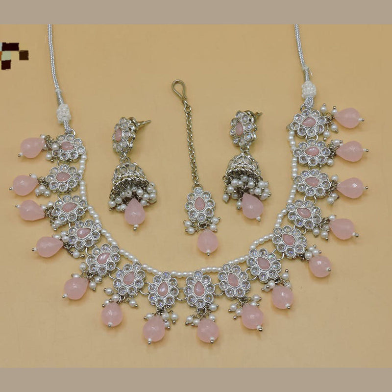 Hira Collections Silver Plated Crystal Stone Necklace Set